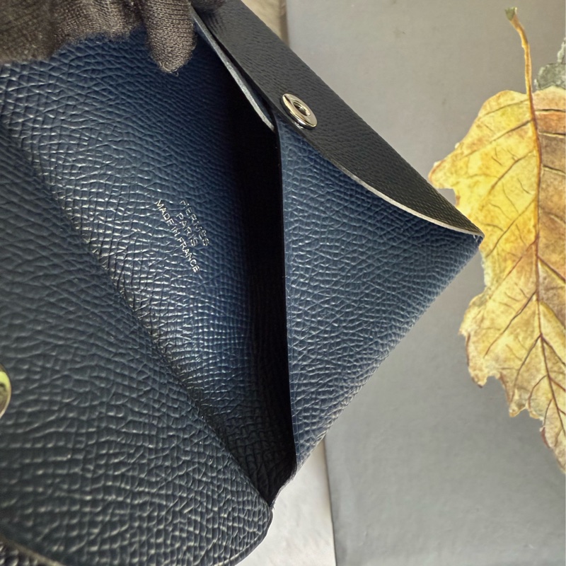 Hermes Calvi Duo Epsom皮釦式卡片夾/零錢包(海軍藍)-3