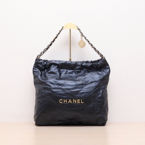 CHANEL（香奈兒） 22Bag Tote托特包 中號 35cm 黑色 皮革C 芯片開 金扣