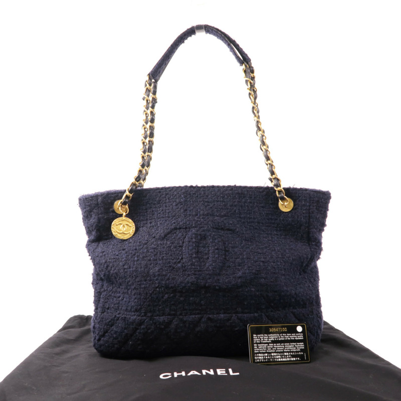 CHANEL 粗花呢Tote Bag金扣鏈帶肩背袋-9