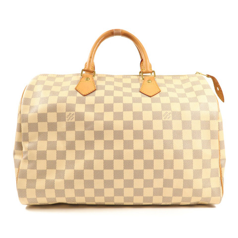 LOUIS VUITTON Damier Azur Speedy 35金扣手挽袋