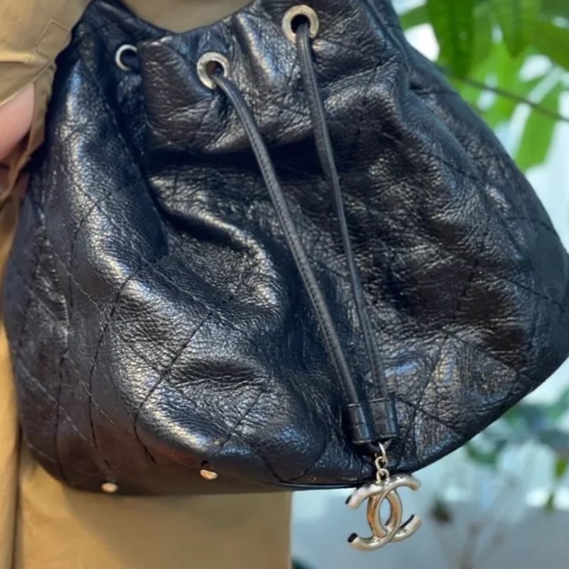超值 Chanel 香奈兒 墨綠色 牛皮 抽繩水桶包-9