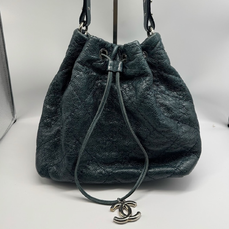 超值 Chanel 香奈兒 墨綠色 牛皮 抽繩水桶包-10
