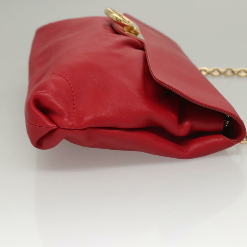 【日本直送】Salvatore Ferragamo Gancini 鏈條單肩包 皮革 紅金 正品 117738-2