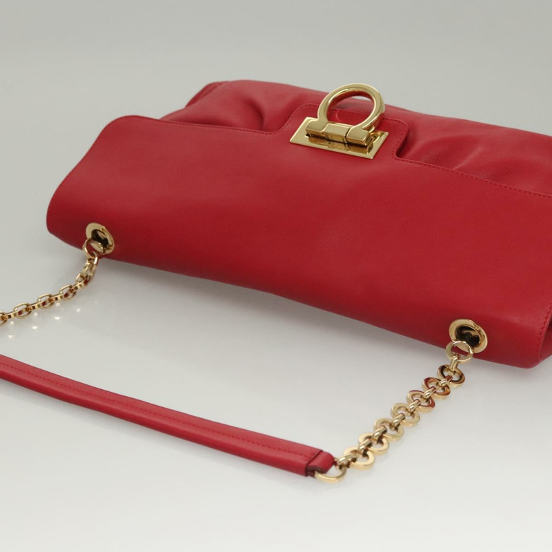 【日本直送】Salvatore Ferragamo Gancini 鏈條單肩包 皮革 紅金 正品 117738-5