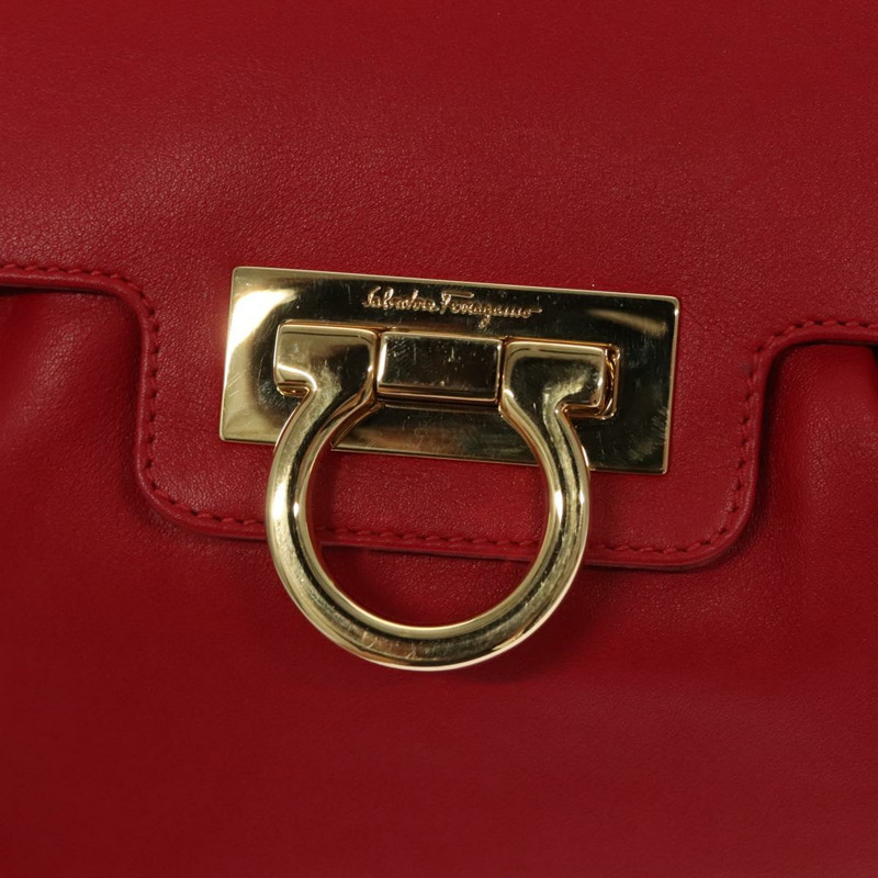 【日本直送】Salvatore Ferragamo Gancini 鏈條單肩包 皮革 紅金 正品 117738-17