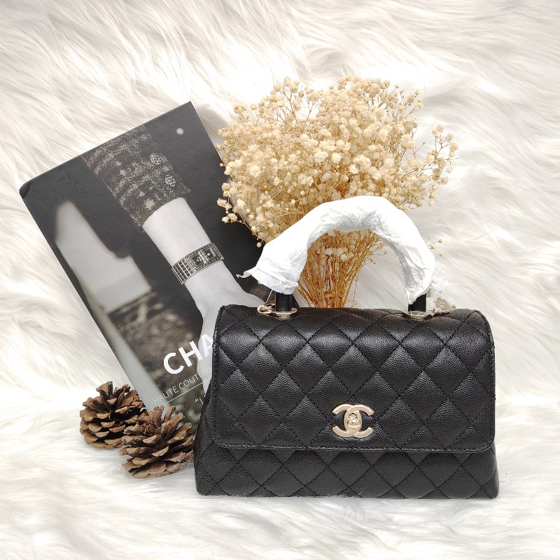 Chanel Coco handle 黑色 菱格紋 荔枝牛皮 小号 蜥蜴手柄 金扣 芯片款 24年票-0