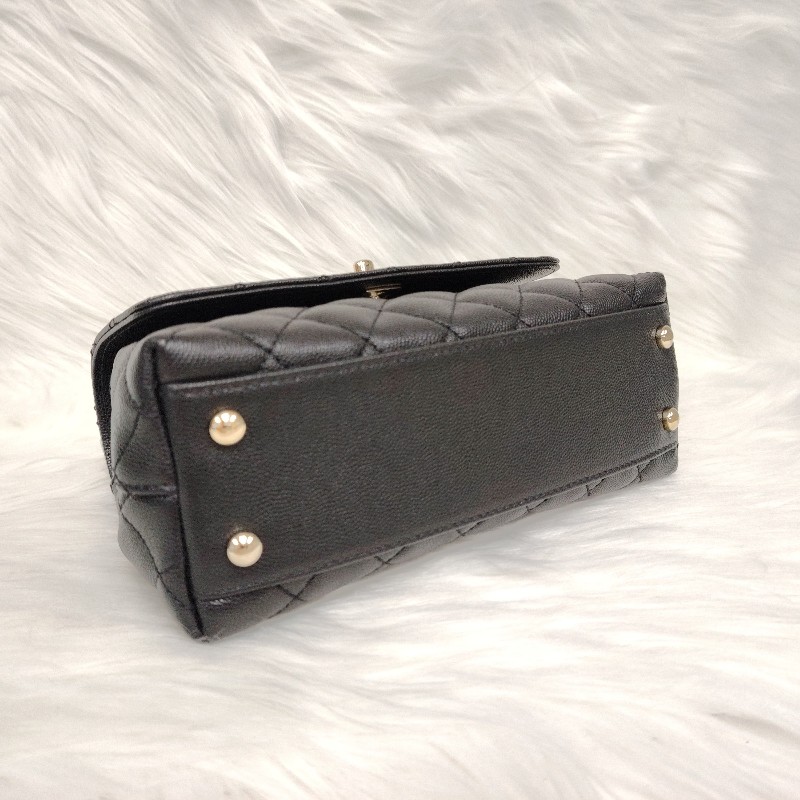 Chanel Coco handle 黑色 菱格紋 荔枝牛皮 小号 蜥蜴手柄 金扣 芯片款 24年票-7