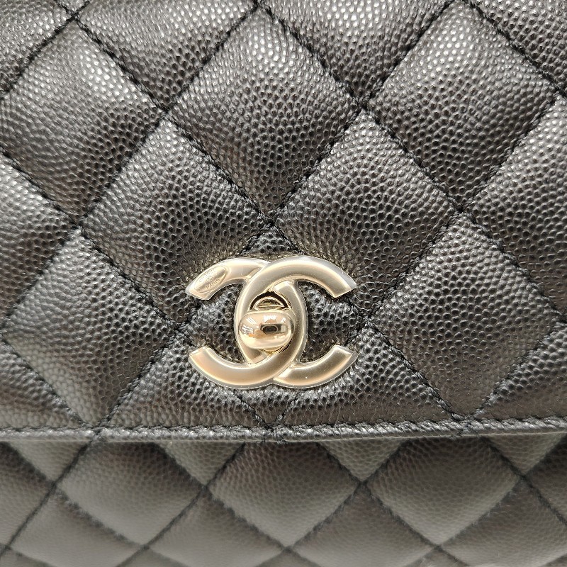 Chanel Coco handle 黑色 菱格紋 荔枝牛皮 小号 蜥蜴手柄 金扣 芯片款 24年票-8