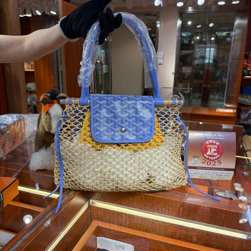 ✨持有香港正品正貨標籤(只做全新)✨Goyard Aligre Bag 手工編織袋 淺藍色-0