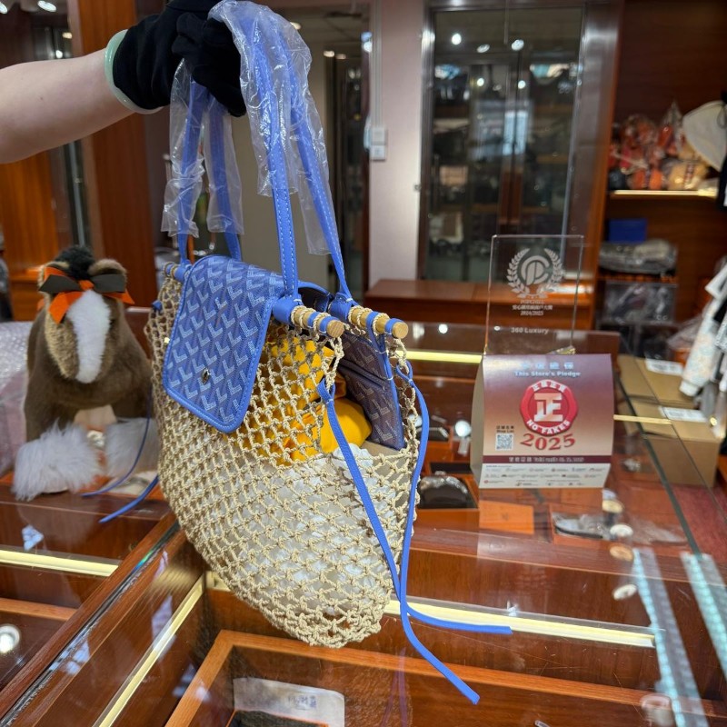 ✨持有香港正品正貨標籤(只做全新)✨Goyard Aligre Bag 手工編織袋 淺藍色-3