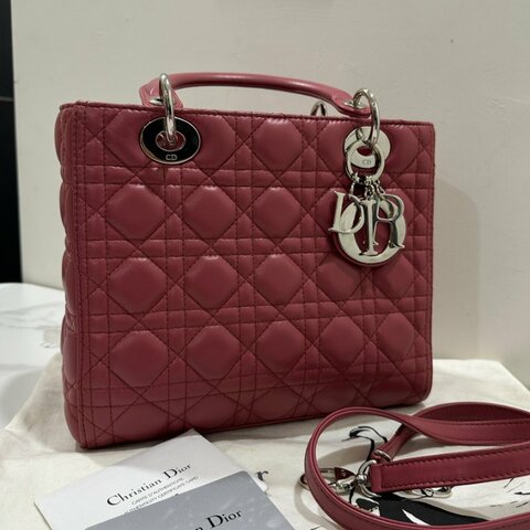 Lady Dior 乾燥玫瑰銀釦五格黛妃包