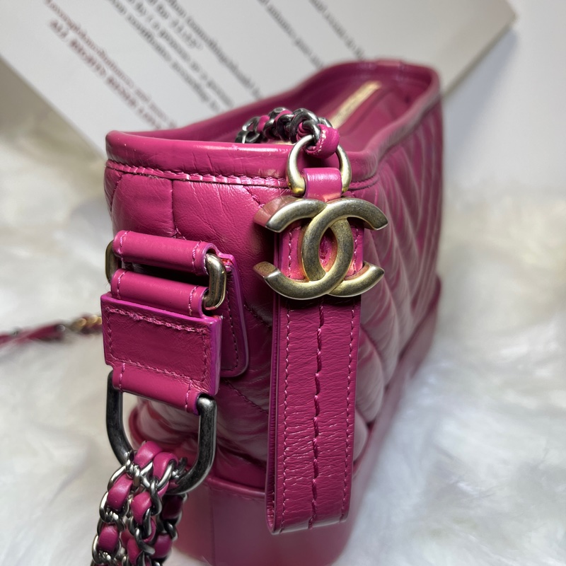 Chanel 桃紅色流浪包small size-16