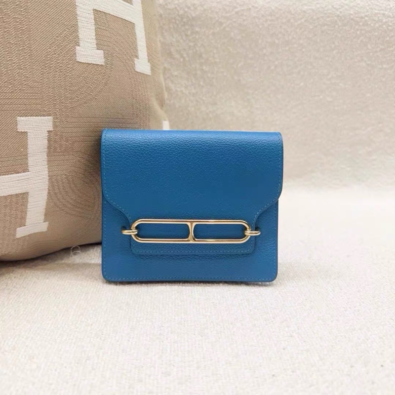 99新 Hermes愛馬仕 roulis slim豬鼻子錢包腰包 Z刻 Togo皮 弗羅里達藍銀扣-0