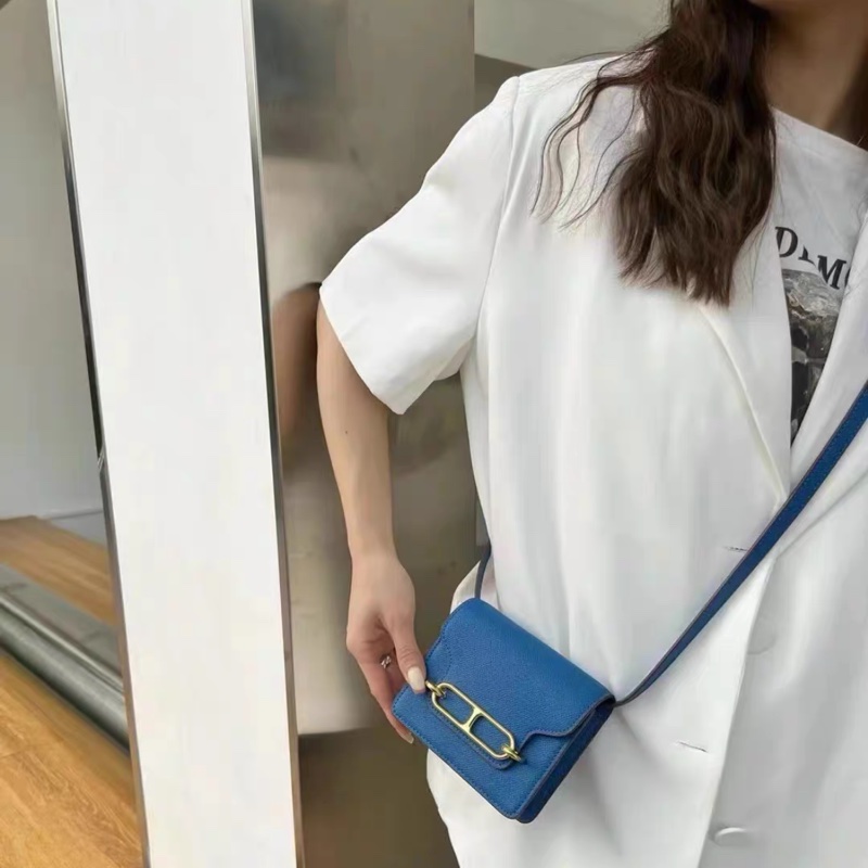 99新 Hermes愛馬仕 roulis slim豬鼻子錢包腰包 Z刻 Togo皮 弗羅里達藍銀扣-7