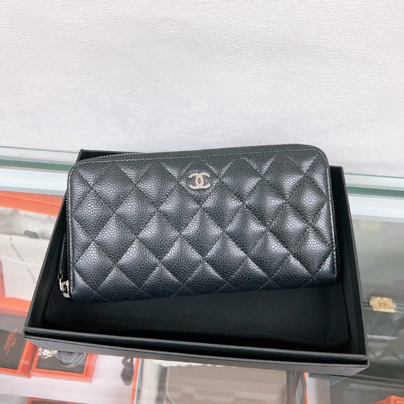 Chanel 黑銀拉鍊長夾/長銀包-0