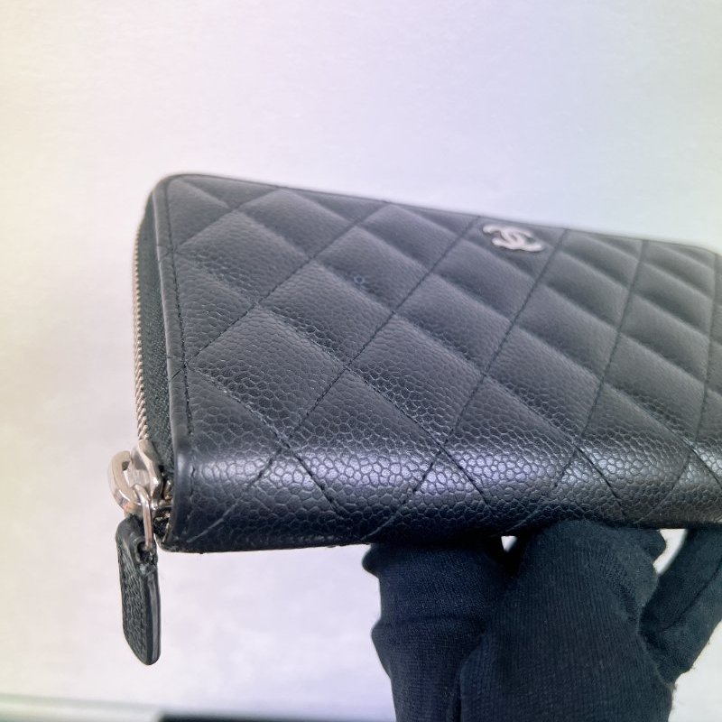 Chanel 黑銀拉鍊長夾/長銀包-3