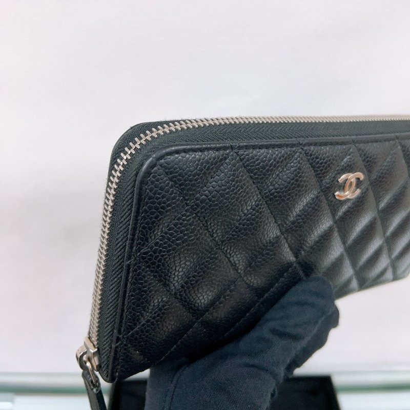 Chanel 黑銀拉鍊長夾/長銀包-4