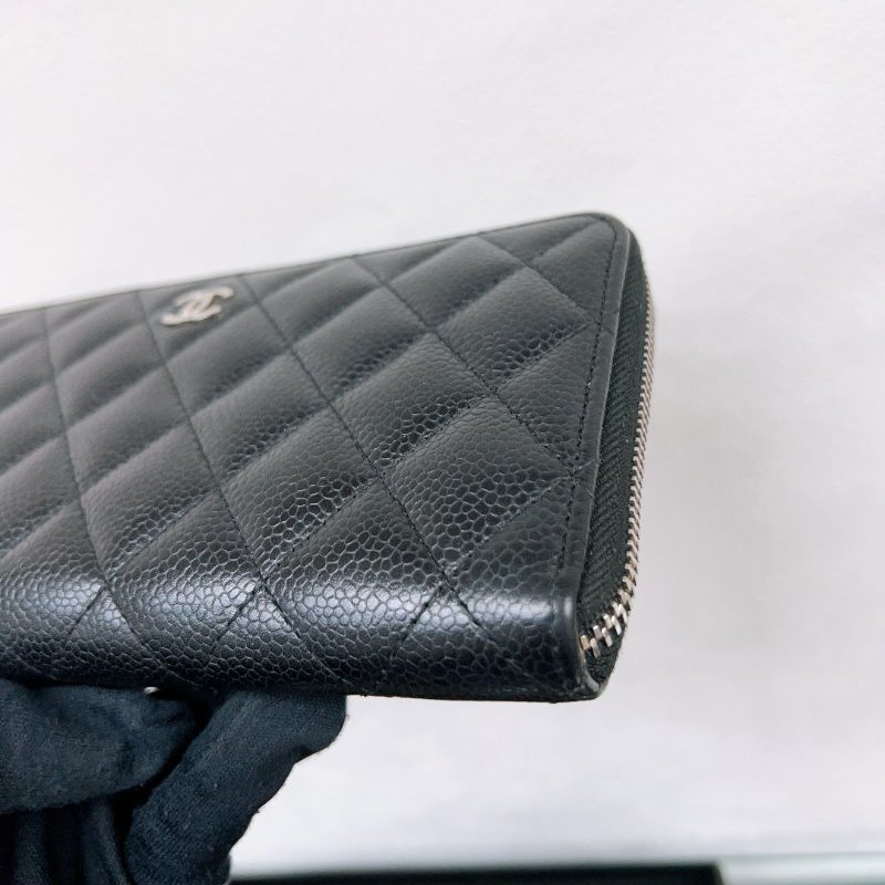 Chanel 黑銀拉鍊長夾/長銀包-5