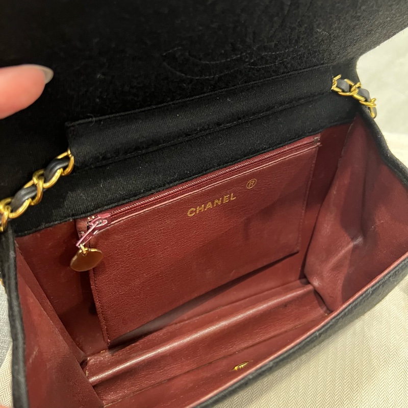 Chanel 香奈兒 vintage CF 布面 大方胖 豆腐包 黑 金釦-7