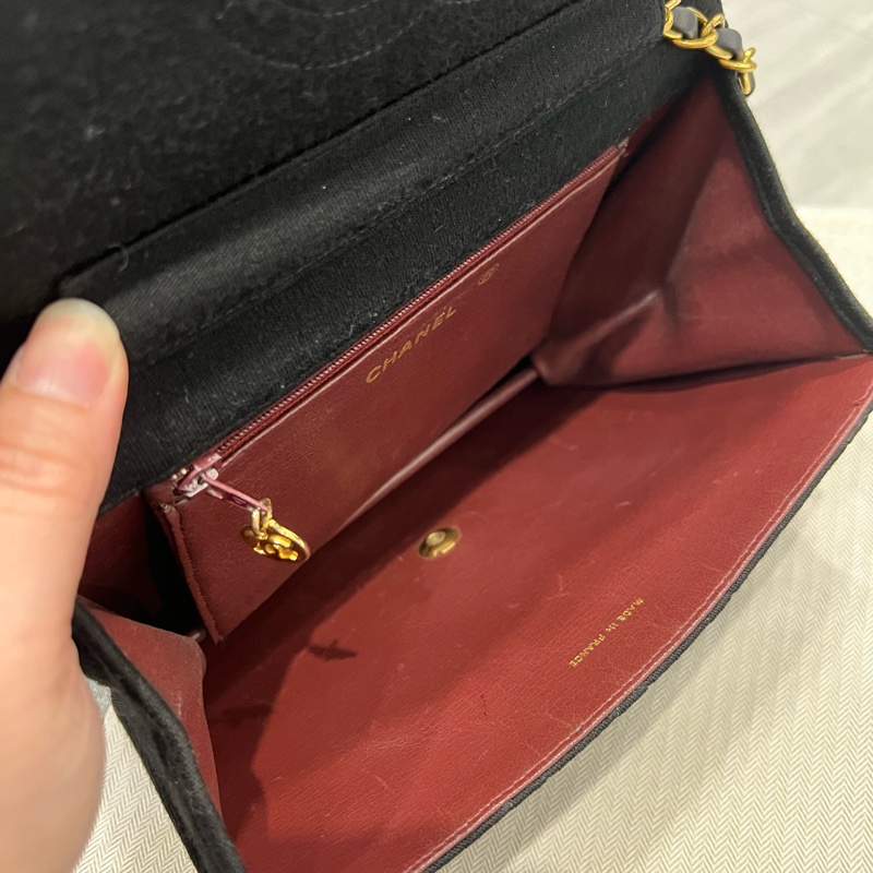 Chanel 香奈兒 vintage CF 布面 大方胖 豆腐包 黑 金釦-9