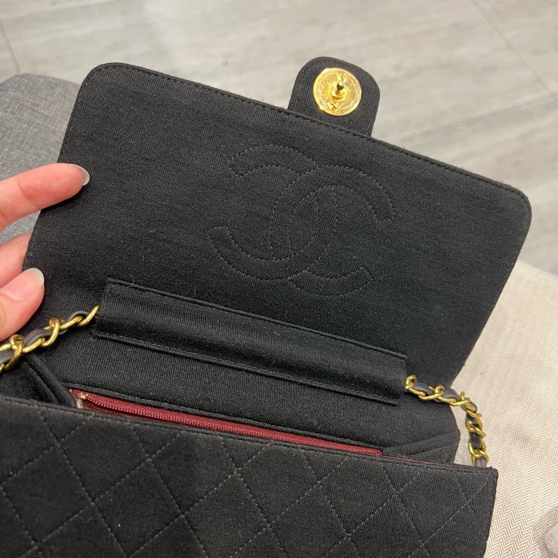 Chanel 香奈兒 vintage CF 布面 大方胖 豆腐包 黑 金釦-16