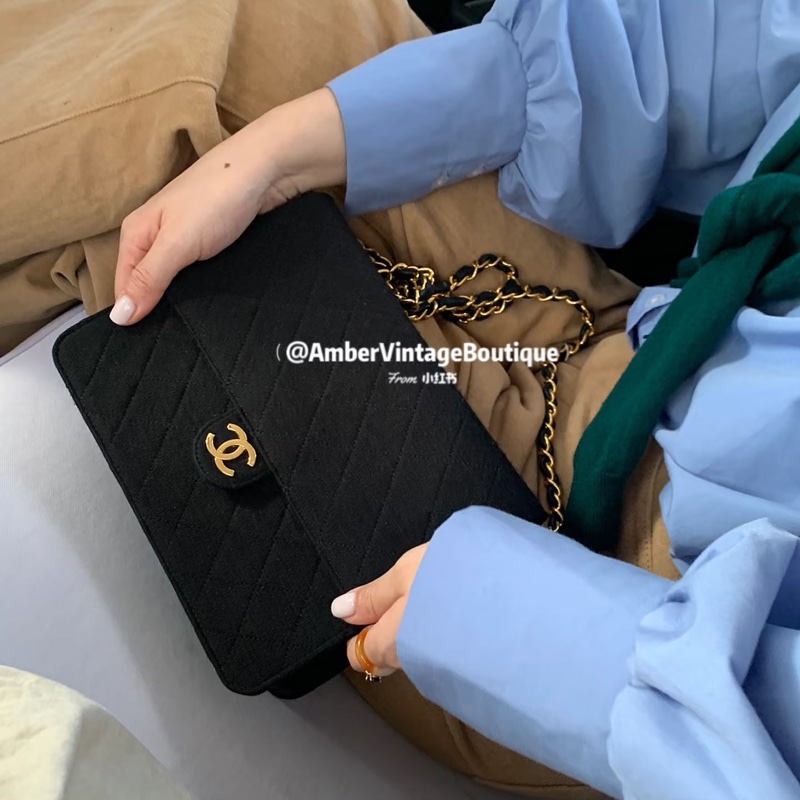Chanel 香奈兒 vintage CF 布面 大方胖 豆腐包 黑 金釦-32