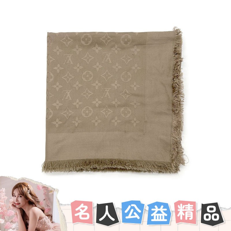 【劉涵竹-名人公益精品】 Louis Vuitton 灰杏色老花絲巾-0