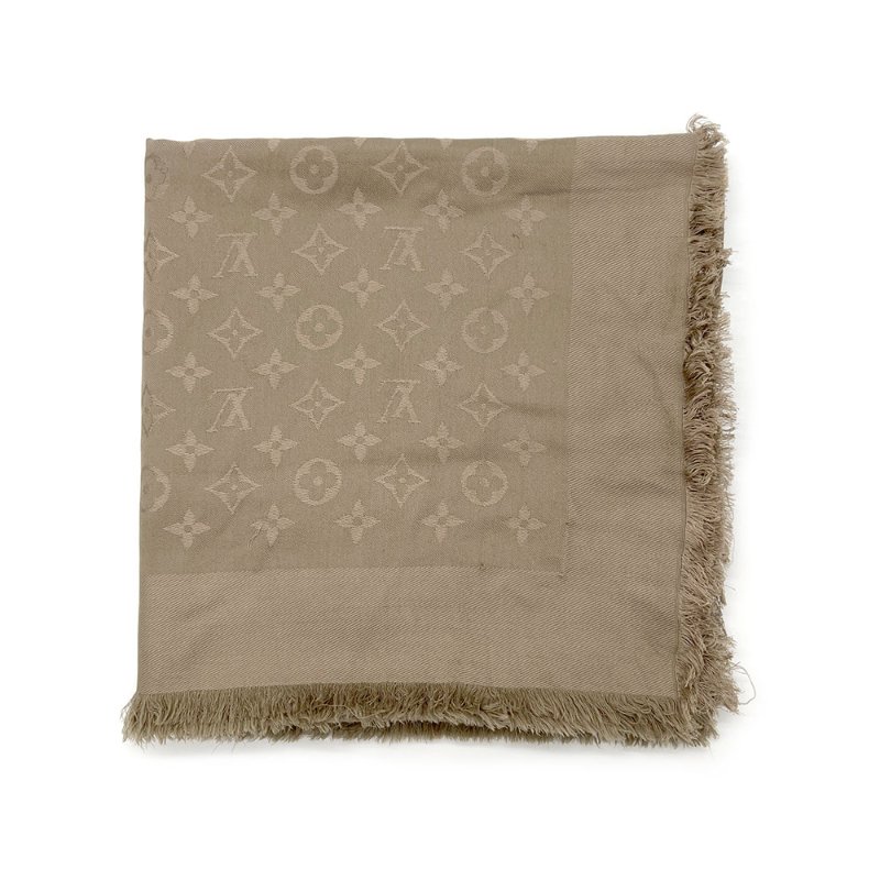 【劉涵竹-名人公益精品】 Louis Vuitton 灰杏色老花絲巾-1