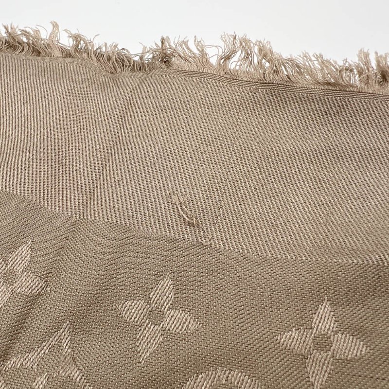 【劉涵竹-名人公益精品】 Louis Vuitton 灰杏色老花絲巾-8