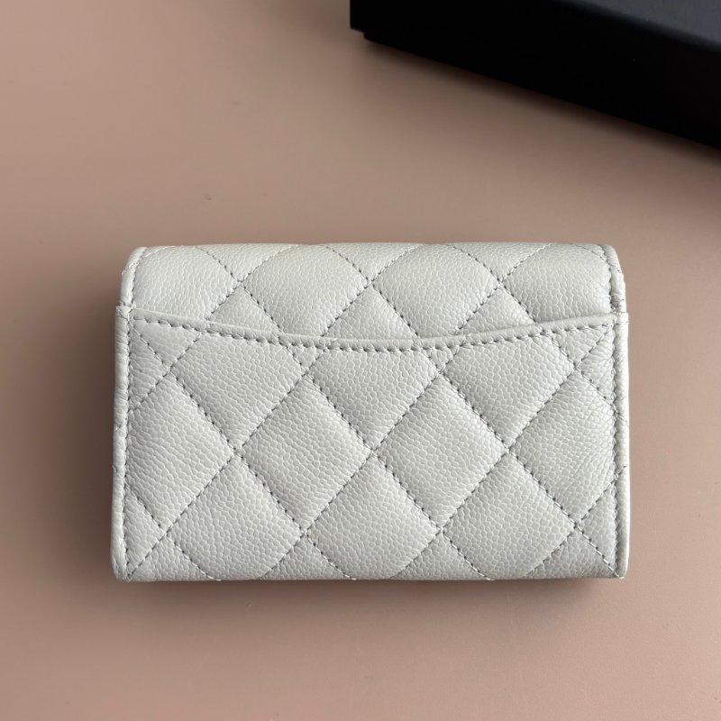 ::CHANEL:: 淺灰牛皮菱格紋淡金雙C釦式卡包零錢包 卡包 卡夾-2