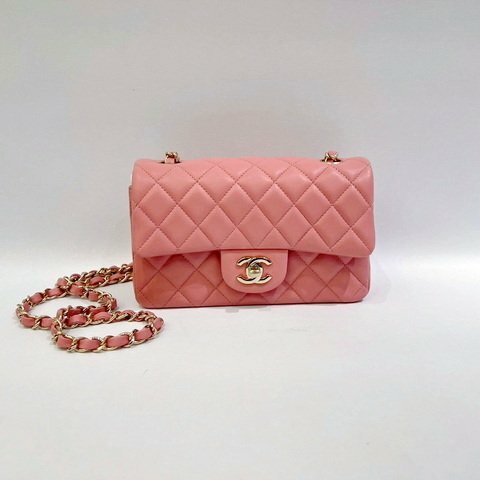 CHANEL包包 糖果粉羊皮菱格淡金釦 MINICOCO A69900
