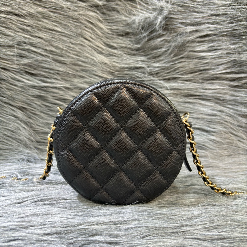 CHANEL AP1805 黑荔枝 牛皮 雙C 金釦 圓餅包 菱格紋 隨身包 斜背包-3