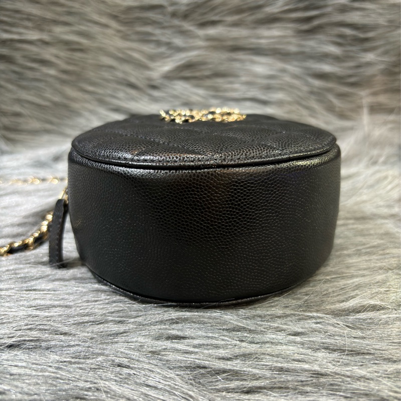 CHANEL AP1805 黑荔枝 牛皮 雙C 金釦 圓餅包 菱格紋 隨身包 斜背包-7