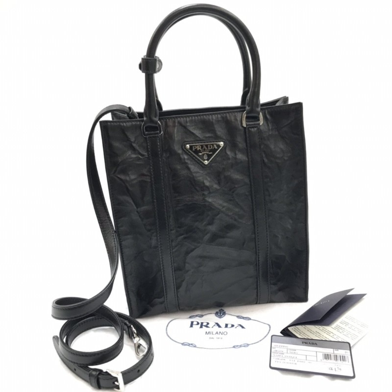 Prada 軟羊皮小號托特包 Tote bag 日常黑色手袋-0