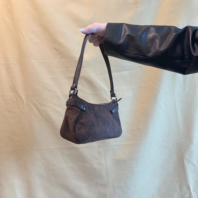 Ferragamo Gancini-print Shoulder Bag中古馬蹄扣啡色腋下包手提袋-5