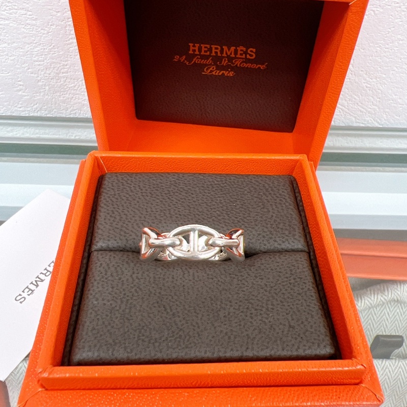 55碼✨Hermes chaine d’ancre enchainee 豬鼻子銀戒指-0