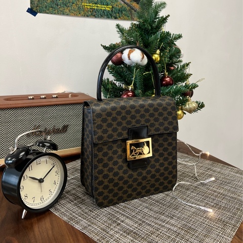 CELINE 黑色 老花 Vintage Macadam 中古 馬車 2way 稀有