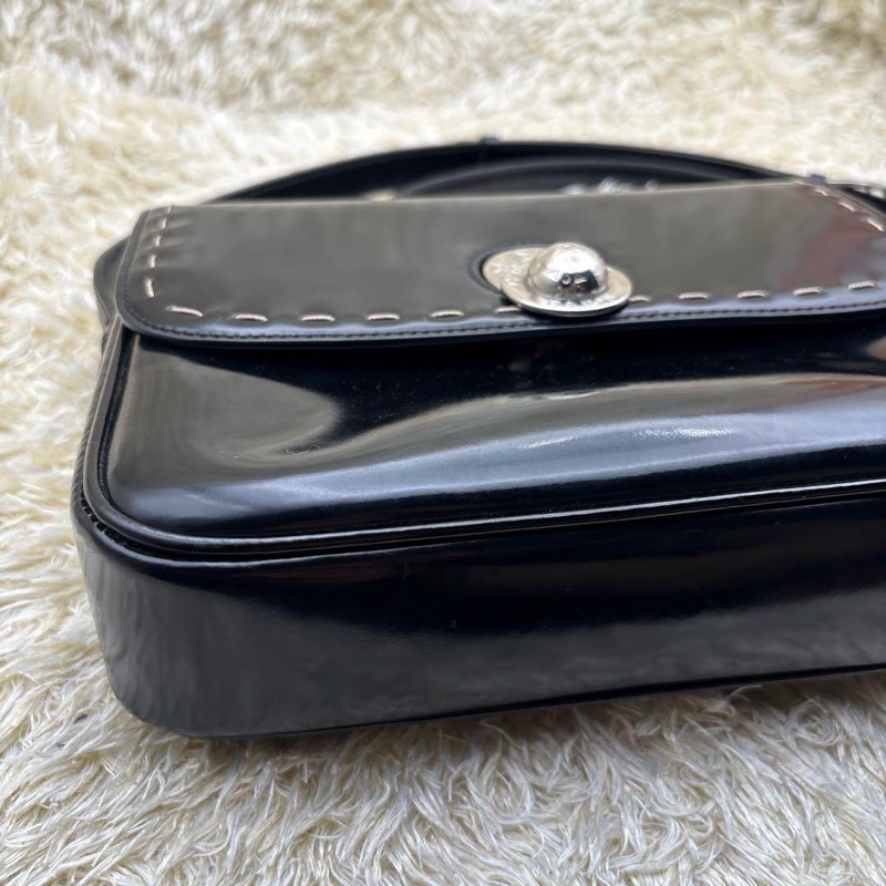 CELINE 移動星球 黑銀色 搪瓷皮 外縫線 斜背包 星球 中古 Vintage 全網唯一-3