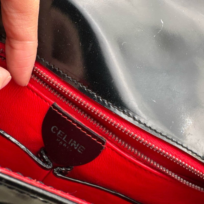 CELINE 移動星球 黑銀色 搪瓷皮 外縫線 斜背包 星球 中古 Vintage 全網唯一-9