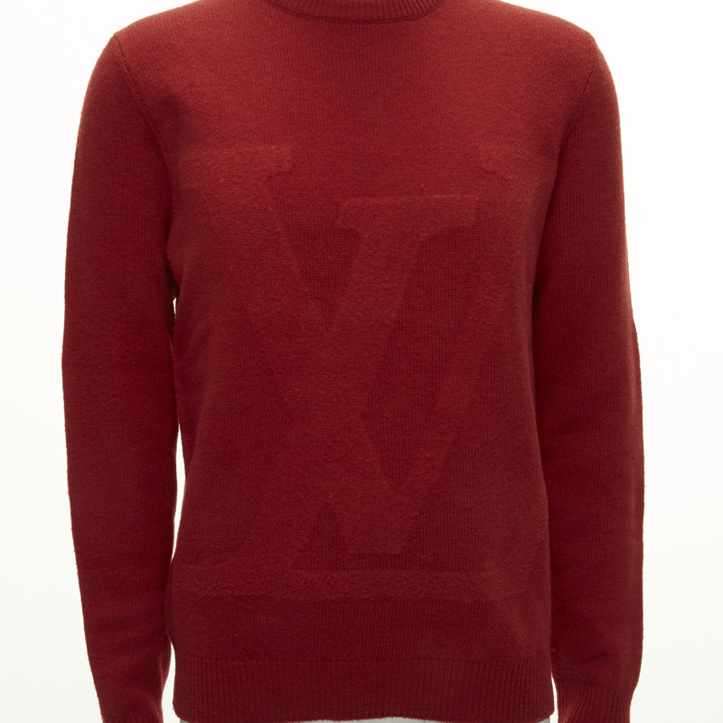 LOUIS VUITTON 100% wool red LV oversized logo long sleeve crew sweater M-1