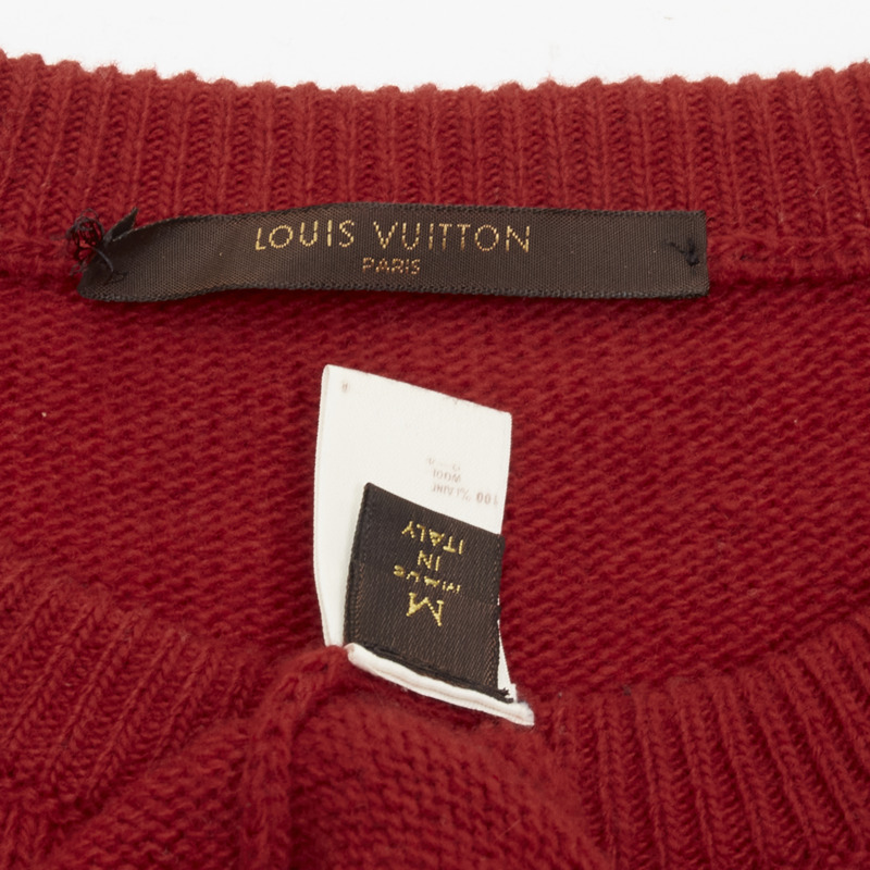 LOUIS VUITTON 100% wool red LV oversized logo long sleeve crew sweater M-9