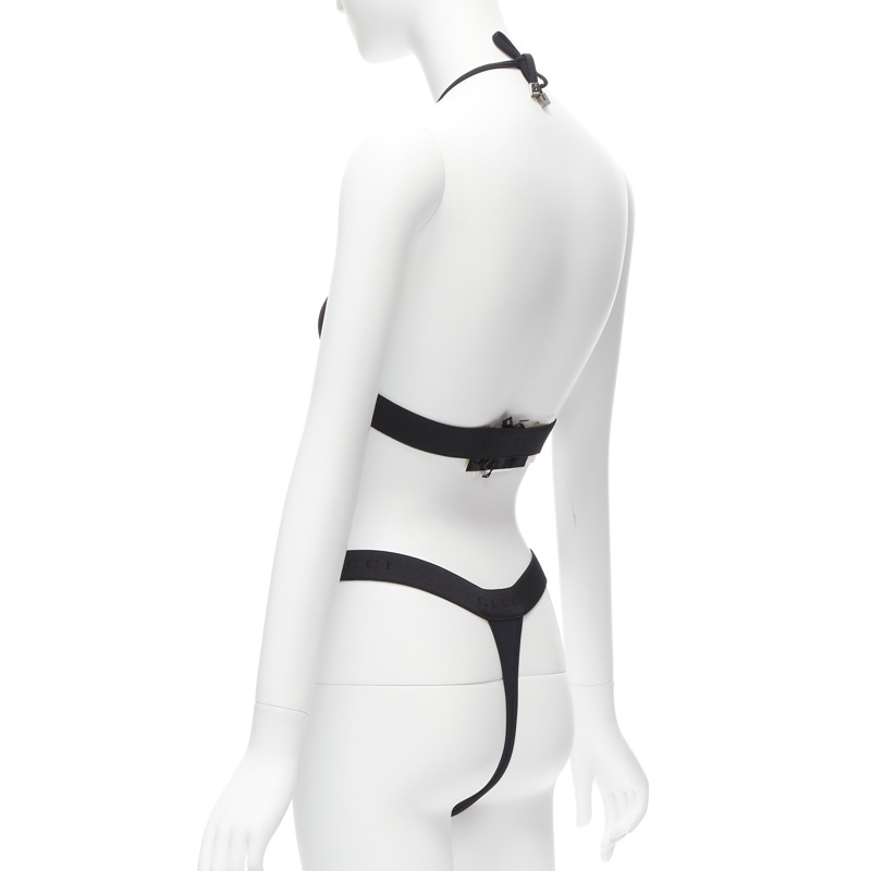 new GUCCI Tom Ford Vintage black GG logo thong bottom 2-pc bikini swim set S-5