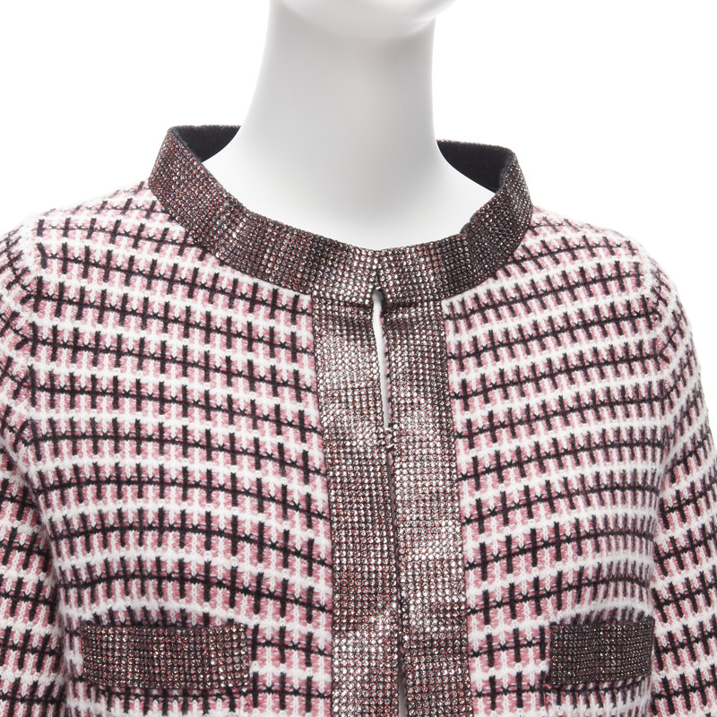 CHANEL pink 100% cashmere tweed crystal trim swing cardigan jacket FR34 XS-1