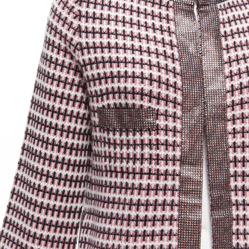 CHANEL pink 100% cashmere tweed crystal trim swing cardigan jacket FR34 XS-7