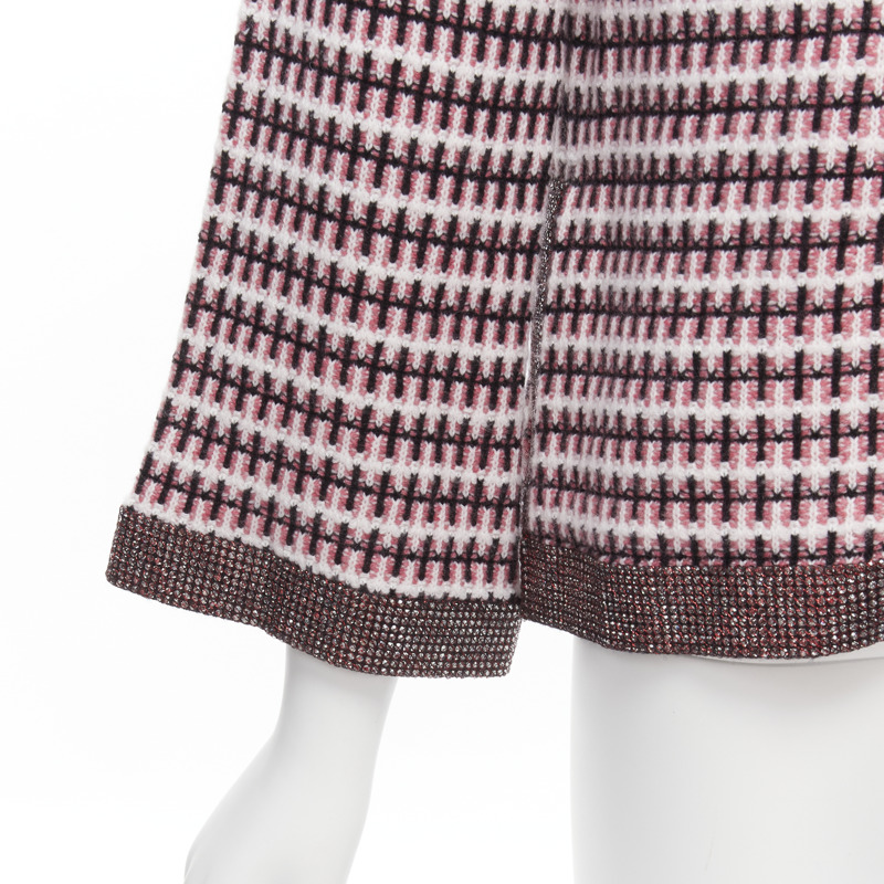 CHANEL pink 100% cashmere tweed crystal trim swing cardigan jacket FR34 XS-8