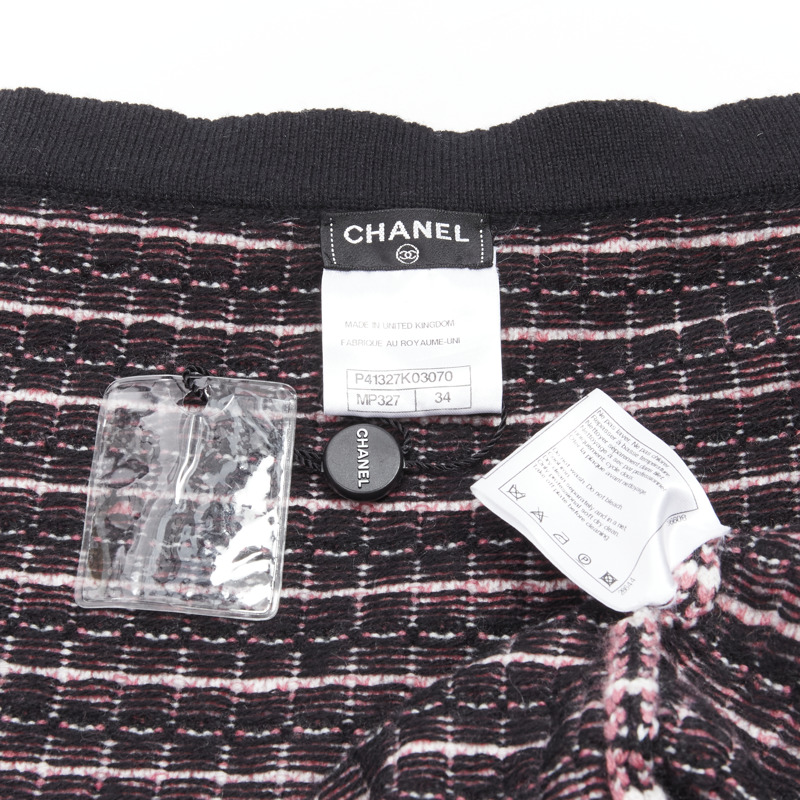 CHANEL pink 100% cashmere tweed crystal trim swing cardigan jacket FR34 XS-9
