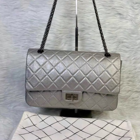Chanel · 經典2.55 銀灰色大號