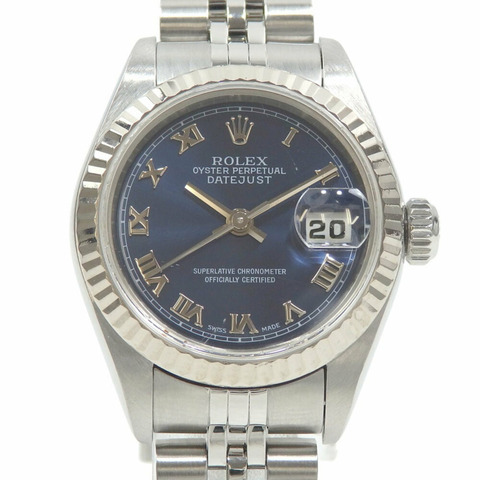 勞力士 ROLEX Datejust 女款 79174 自動 F 序號 約 2003 年製造 SS 白金腕錶上弦海軍藍錶盤