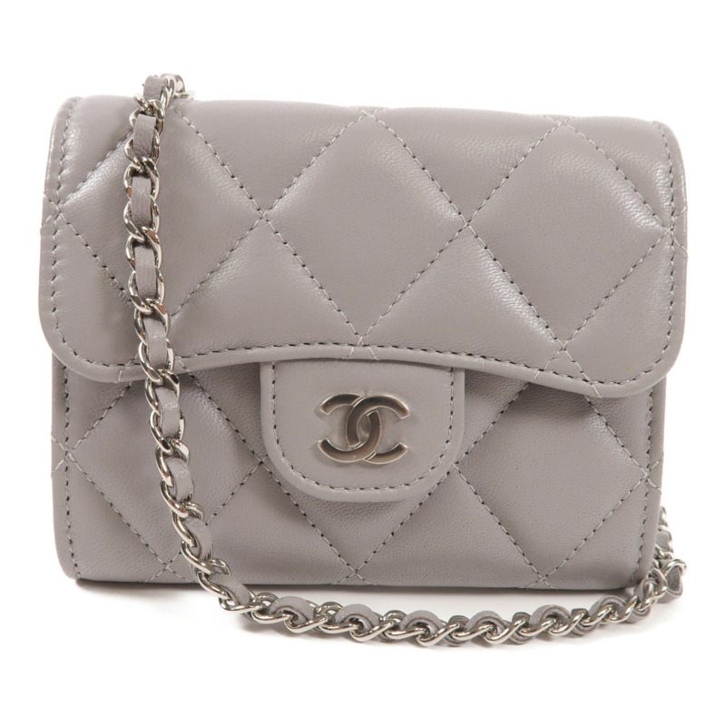 CHANEL 羊皮皮革Matelasse Mini銀扣肩背袋-0