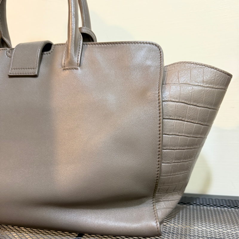 時尚的慵懶感 YSL裡外全皮革 大象灰 手提/斜背包 高級隨性的時尚風格-28